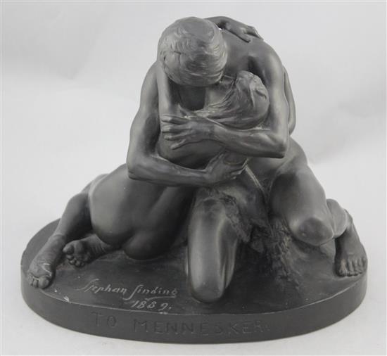 Stephan Sinding (Norwegian-Danish, 1846-1922), To Mennesker, a black basalt group of lovers, signed and dated 1889, 25.5cm high